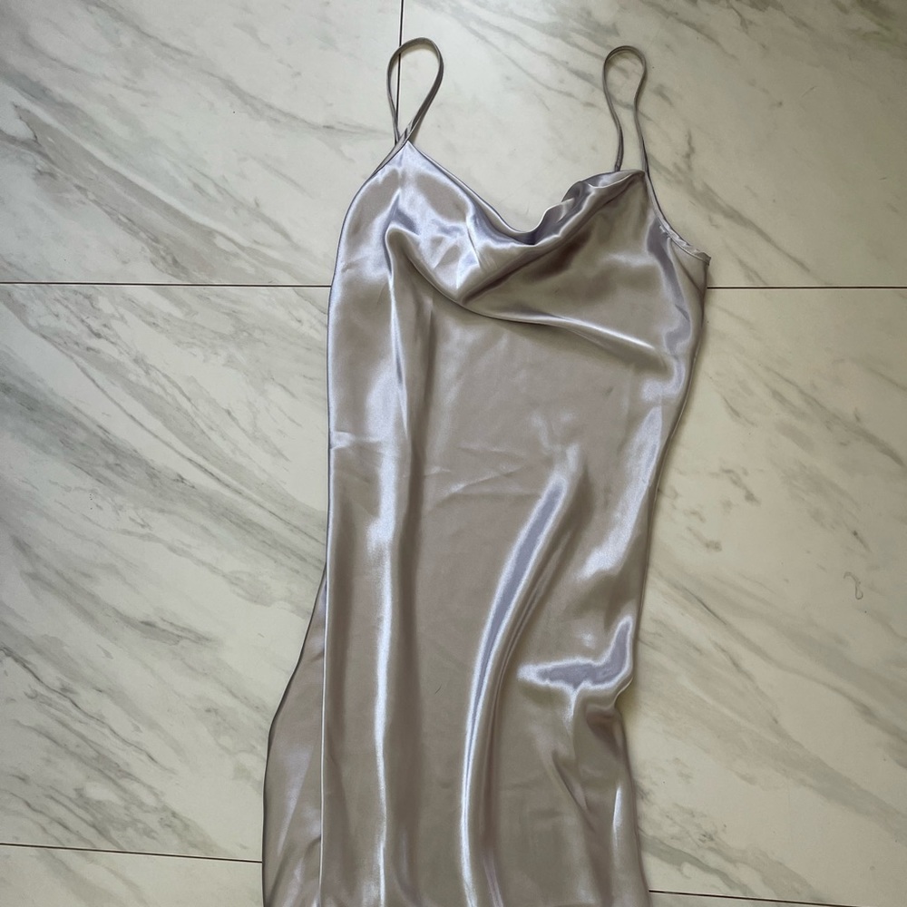 Bebe Long silver silk slip dress